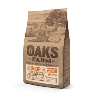 OAK'S FARM dry grain free food for junior dogs of all breeds with salmon and krill 2 kg
