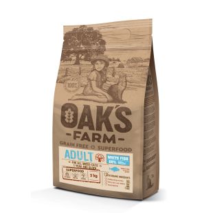 OAK'S FARM dry grain free food for adult cats with white fish 2 kg