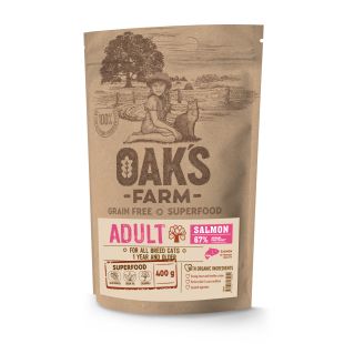 OAK'S FARM dry grain free food for adult cats with salmon 400 g