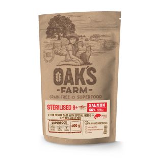 OAK'S FARM dry grain free food for senior cats after sterilisation with salmon 400 g