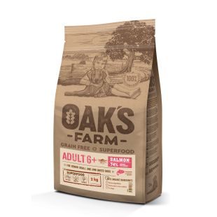 OAK'S FARM dry grain free food for senior dogs of small and mini breeds with salmon 2 kg